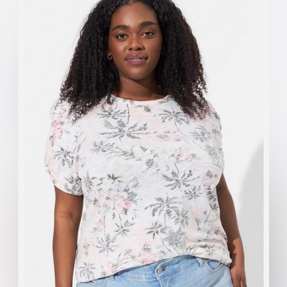 Torrid Cotton Modal Slub Crew Twist Tropical Print Tee - Picture 5 of 8